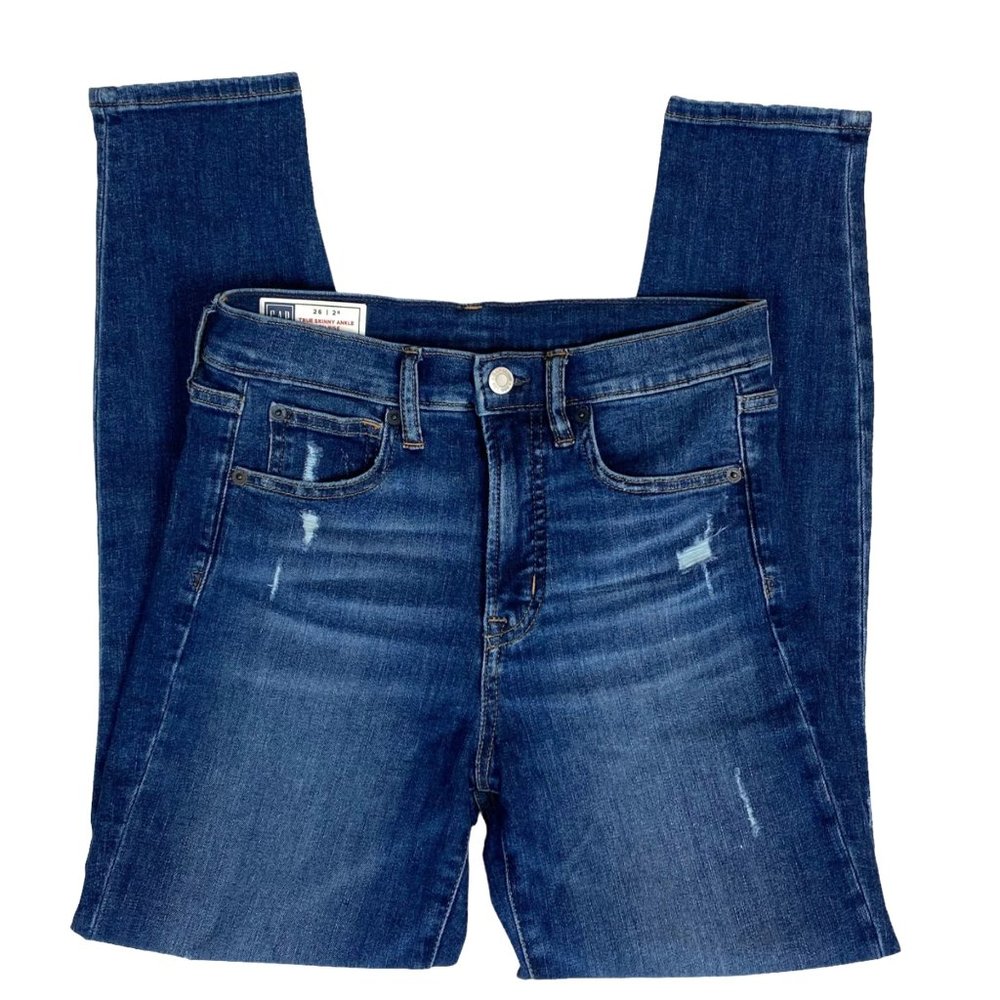 GAP Dark Blue Distressed Ankle Jeans